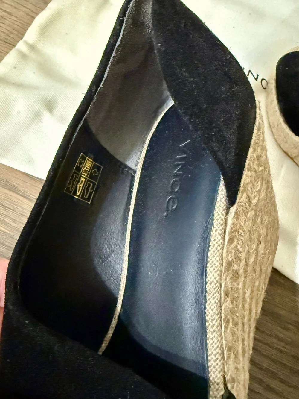 Vince Black Suede Espadrille Wedge Sandals. NWOT